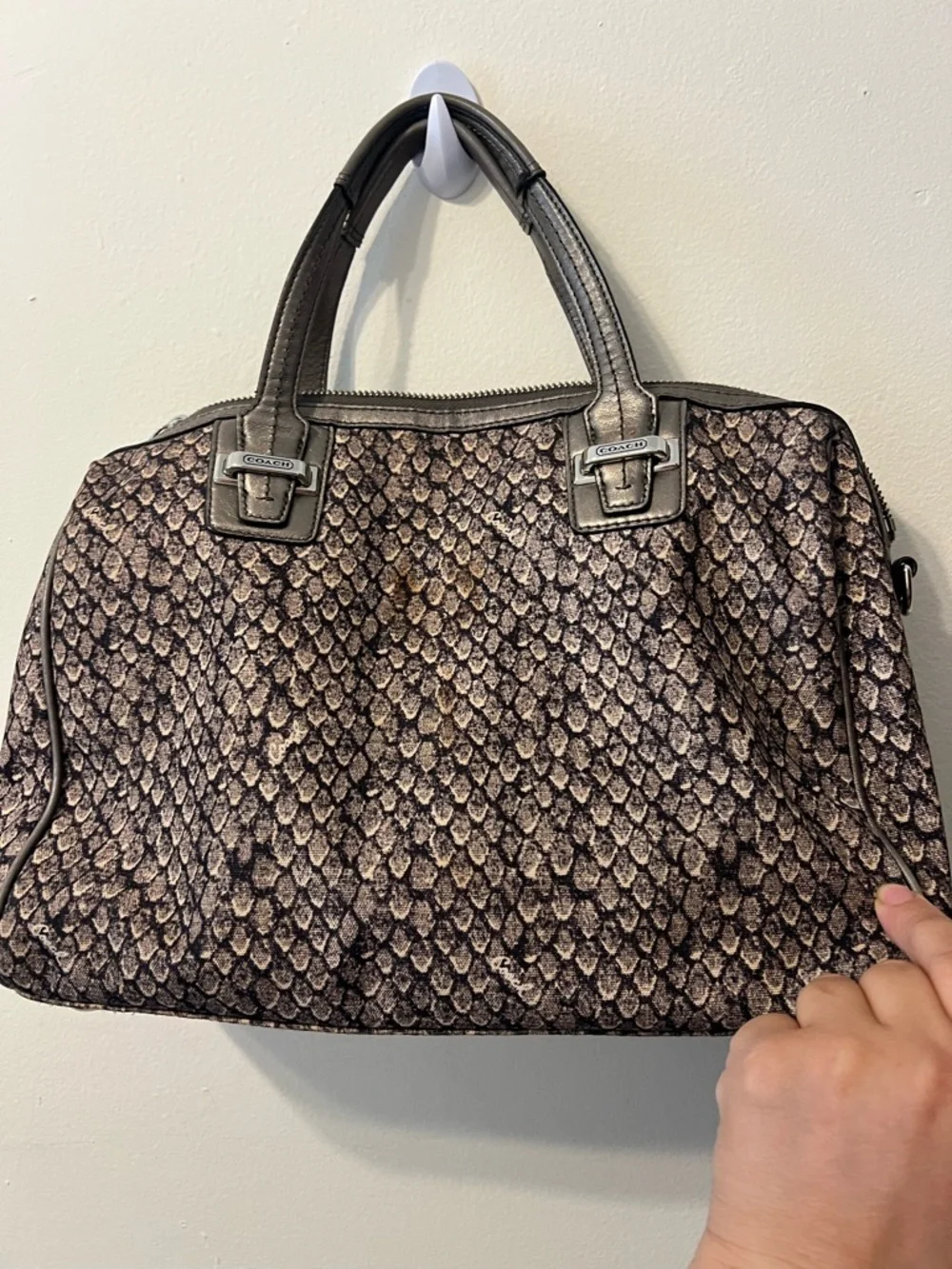 Coach Python-Print Satchel in Brown and Gray